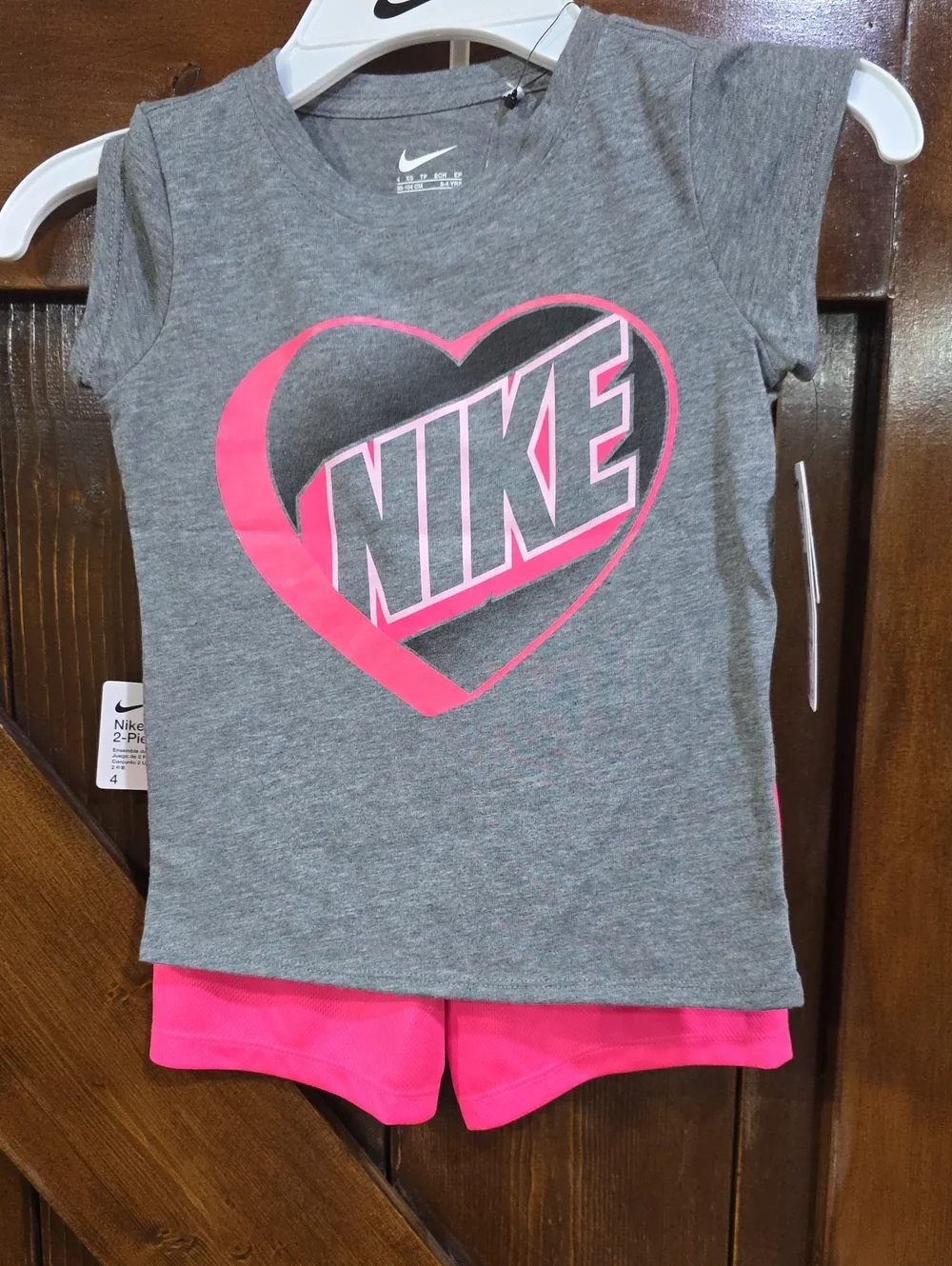 Nike Gray Tee with Pink Heart Logo and Pink Shorts